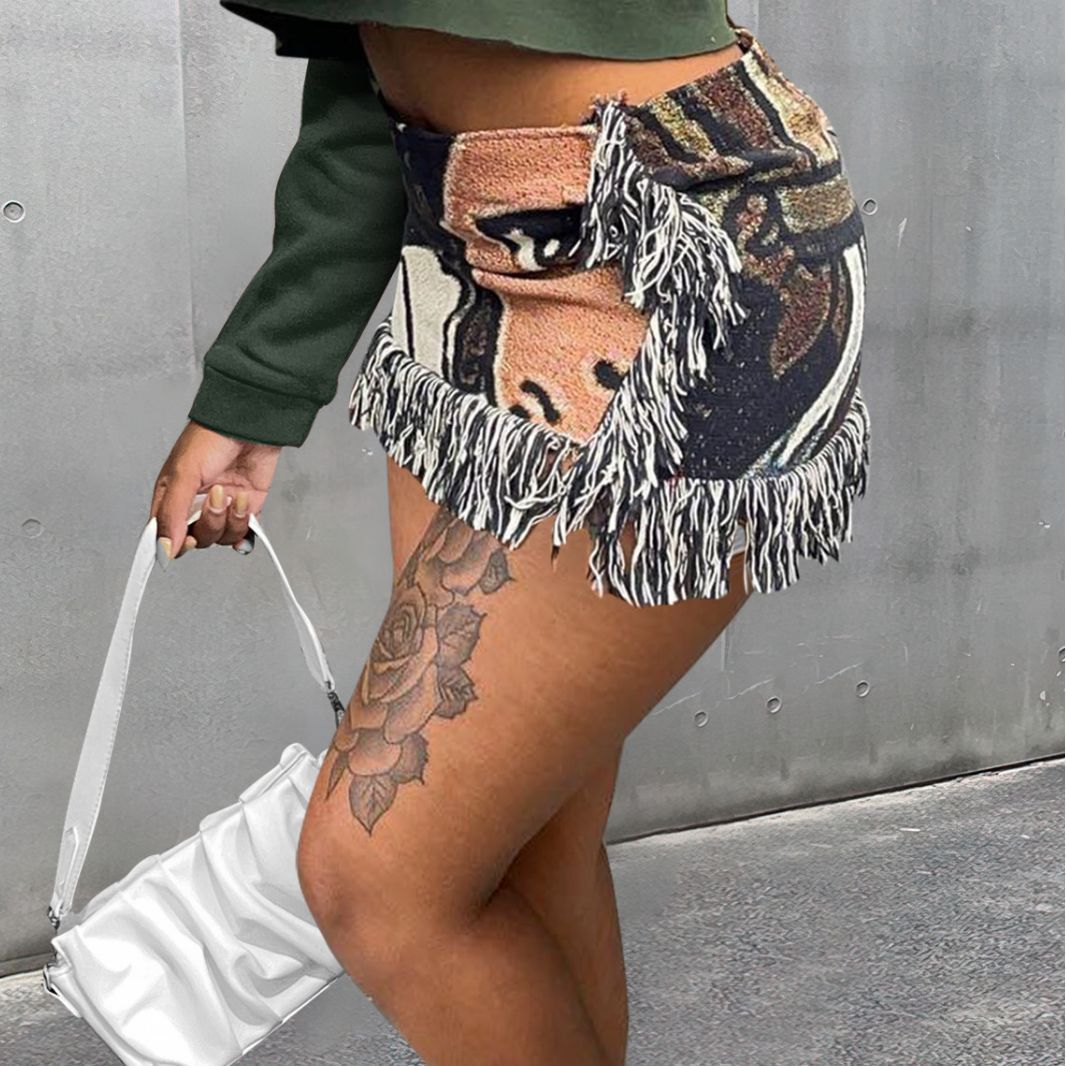 Casual Tassel Velvet Miniskirt