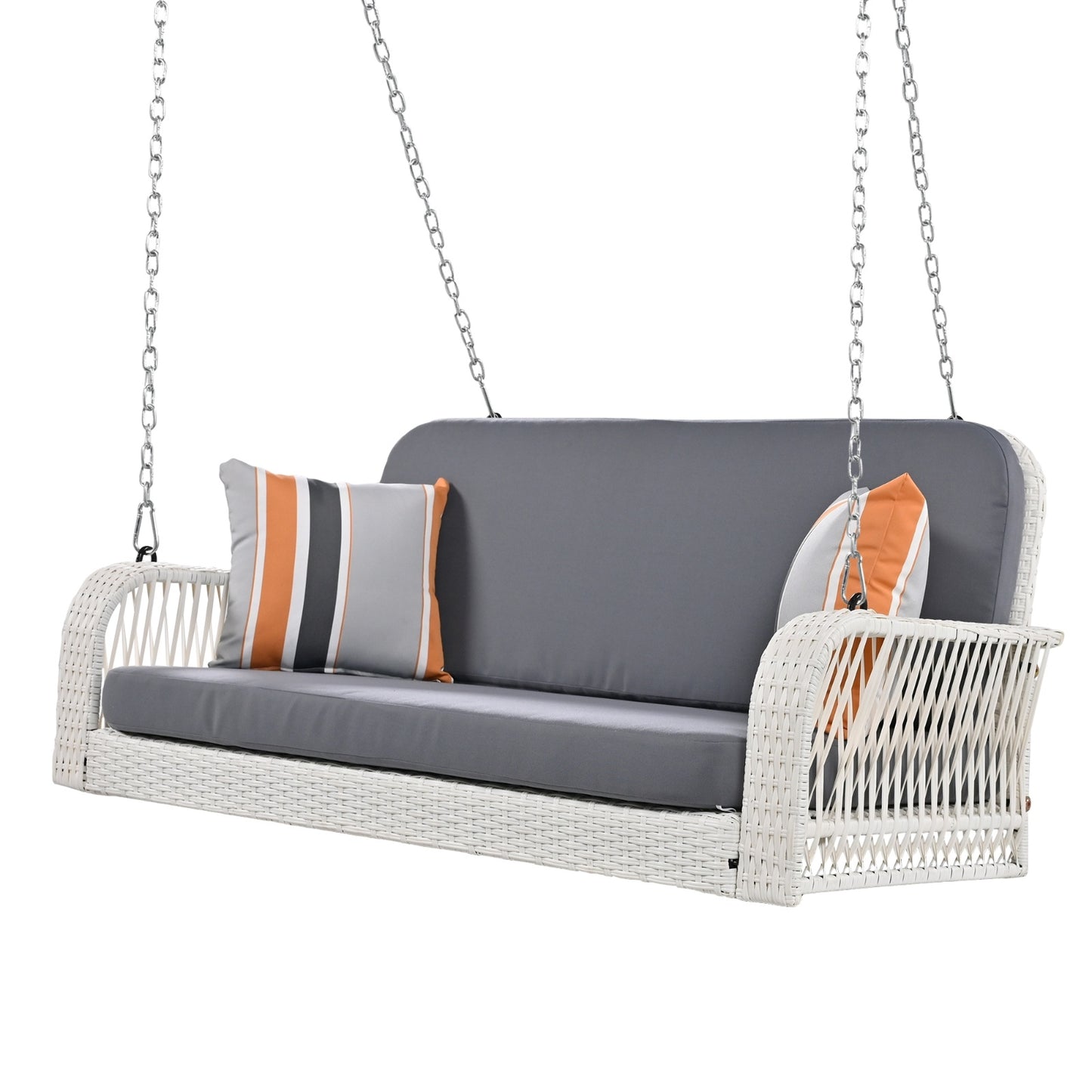 Wicker Porch Swing, 2-Seater Hanging Bench With Chains, Patio Furniture Swing For