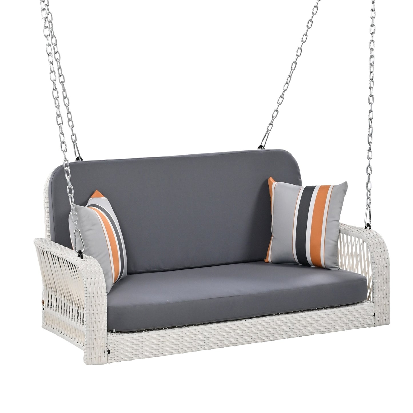 Wicker Porch Swing, 2-Seater Hanging Bench With Chains, Patio Furniture Swing For