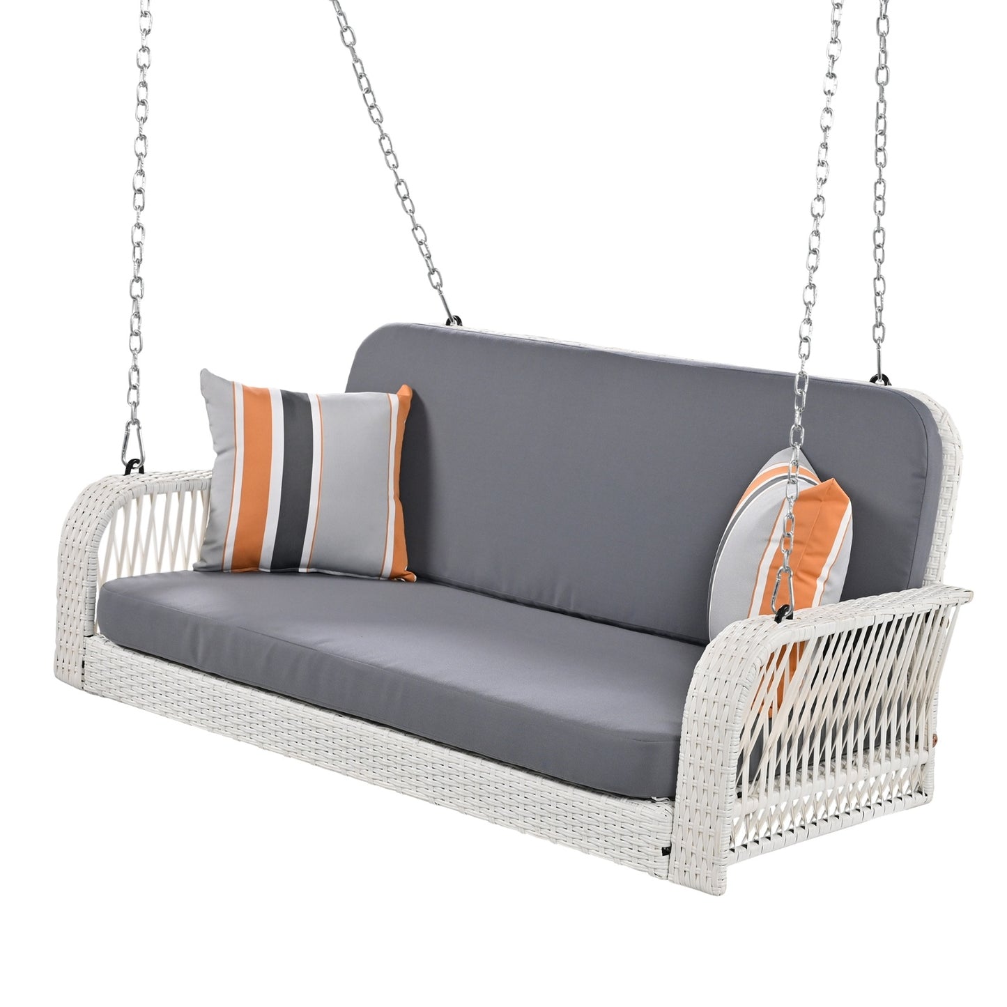 Wicker Porch Swing, 2-Seater Hanging Bench With Chains, Patio Furniture Swing For