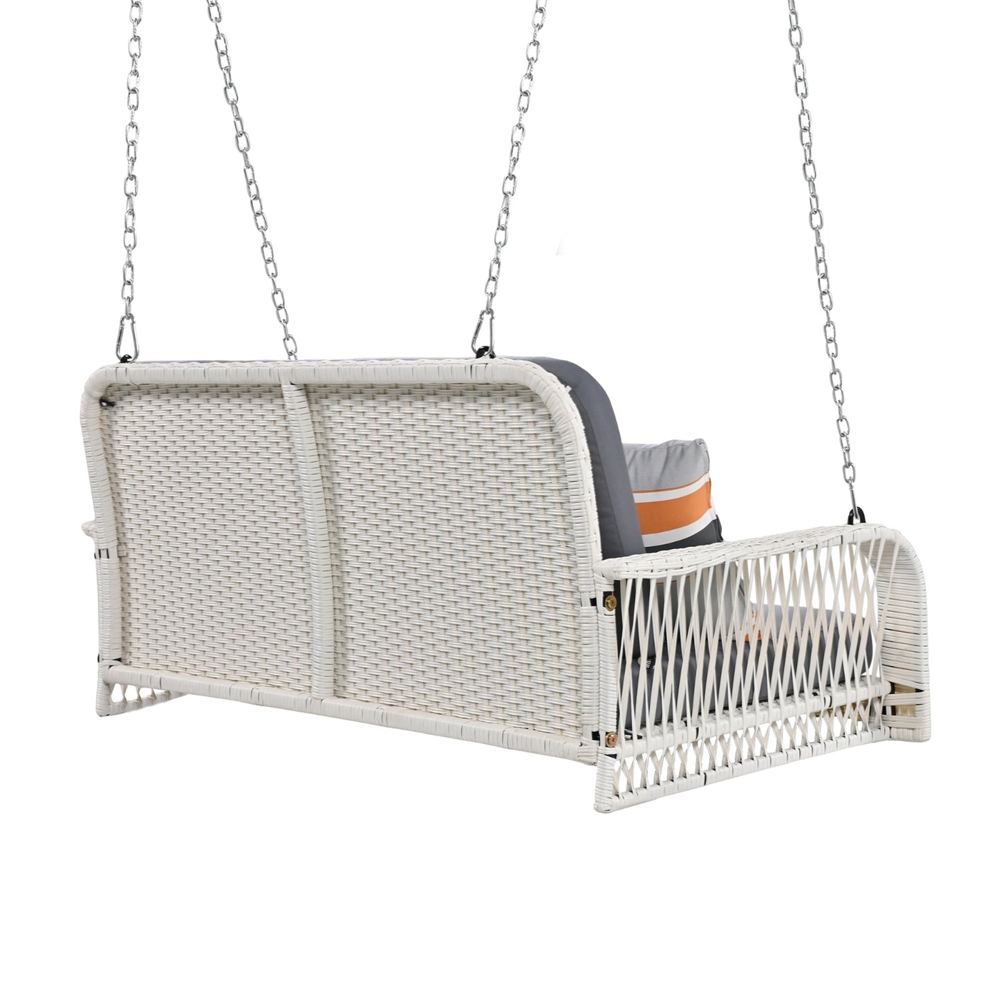 Wicker Porch Swing, 2-Seater Hanging Bench With Chains, Patio Furniture Swing For